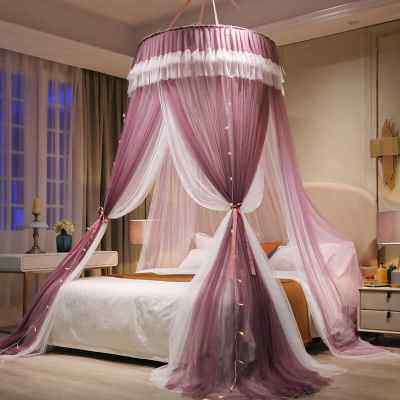 极速新厂销d双层纱悬吊式天花板圆顶蚊帐 家用三门落地吊挂式床幔
