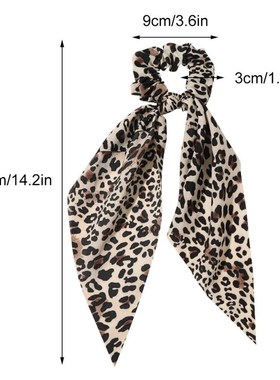 极速Fashcion Leopard Print Bow Satin Long Ribbon tail Scarf
