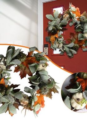 极速Fall dWreath for Front Door Artificial Pumpkins Wreath