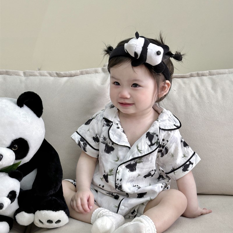 极速ins婴儿家居m服夏装爬服儿童卡通印花短袖舒适连体衣宝宝睡衣