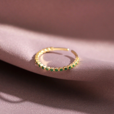 极速ndy Fine 14k Real Gold xEmerald Opening Rings for Women