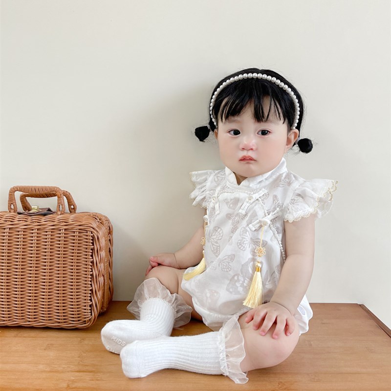 极速2024夏装婴儿中式飞袖盘扣连体哈衣新生儿女宝宝X公主百天包