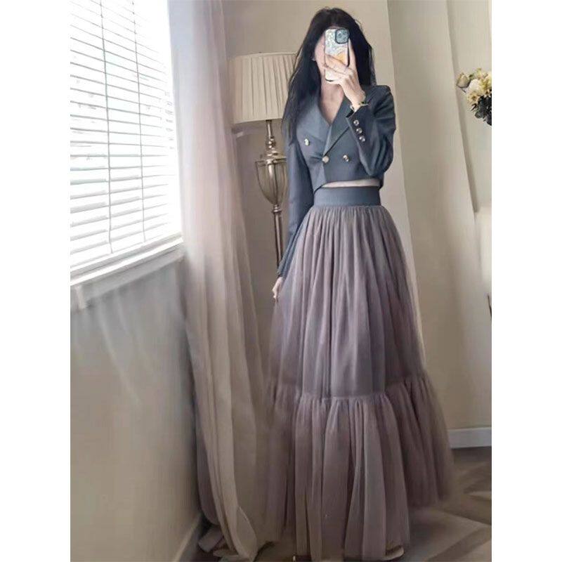 法式高级感收腰短款西装外套女套装2024春秋新款高腰半身裙两件套