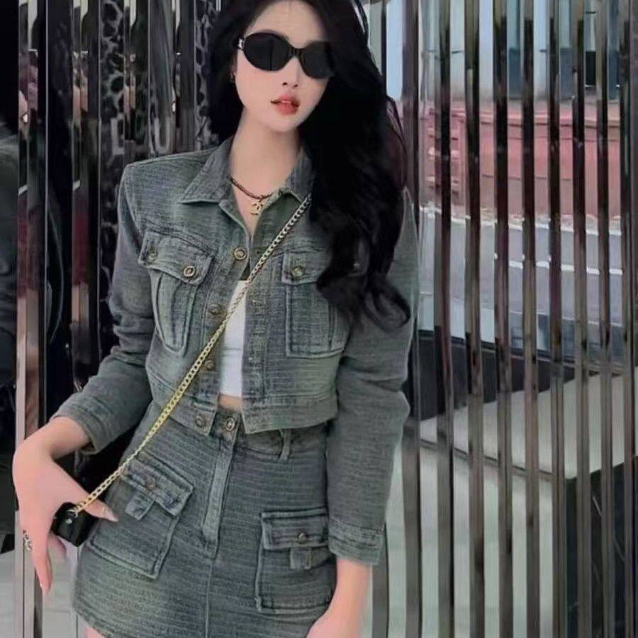 时尚套装女洋气小众牛仔外套+短裙设计感百搭减龄显瘦小个子休闲