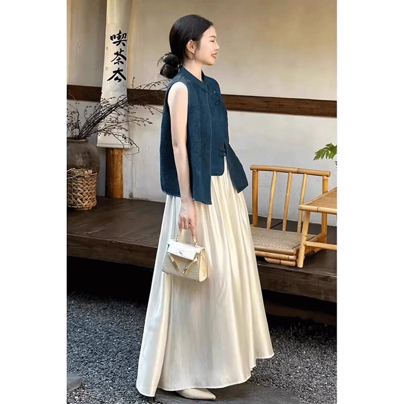 新中式多巴胺夏装气质女神范时尚套装女背心衬衫半身裙两件套装