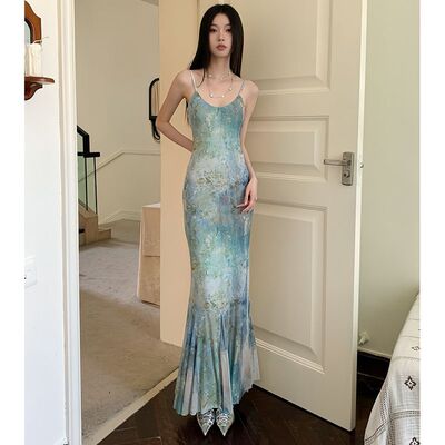 吊带裙复古晕染色细肩带