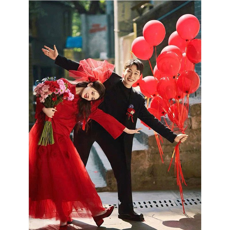 新中式改良旗袍敬酒服晨袍新娘高级感结婚订婚礼服日常红色蓬蓬裙