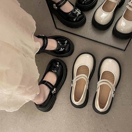 品牌时尚风厚底玛丽珍小皮鞋女2024夏季新款复古配裙子浅口粗跟单