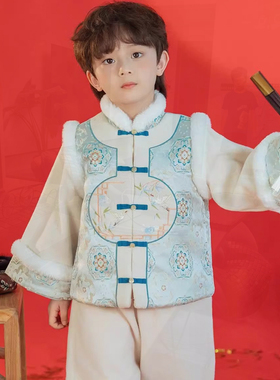 男童加厚汉服中国风秋冬季男童唐装套装儿童中式古装表演服拜年服