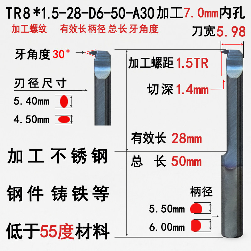 梯形螺纹刀片 刀杆 数控梯形外螺纹刀片T型牙刀 梯形内螺纹车刀片