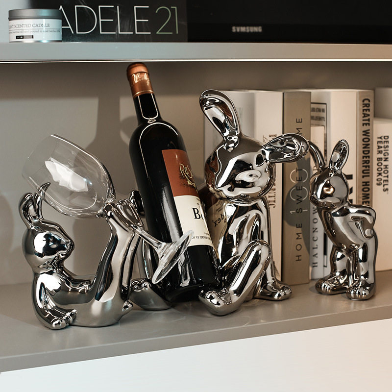 极速北欧轻奢可爱兔子红酒架餐桌装饰G品办公茶水柜创意陶瓷工艺,商业/办公家具,办公茶水柜,淘宝优惠券,粉丝福利购,淘宝优惠卷