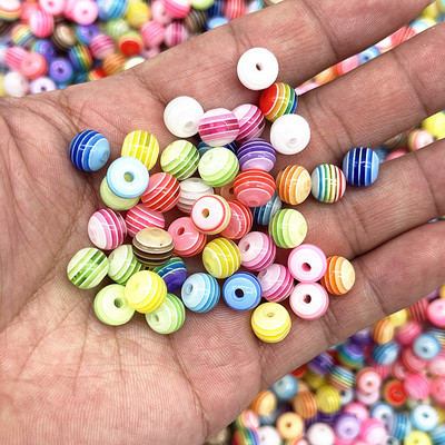 新品6mm 8mm Round Toransparency Resin Beads Stripe Spacer Be
