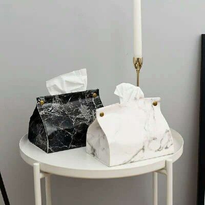 极速White Marble Tissue Casex Black PU Leather Tissue Box Ho