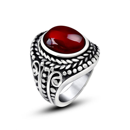 新品Retro made old titanium stzeel ring mens inlaid gem rin