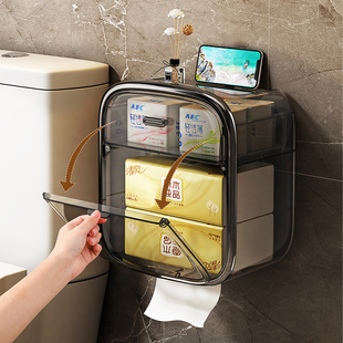 极速化妆室纸巾盒透明q轻奢防水免打孔抽取式卫生纸卷筒卫生纸壁