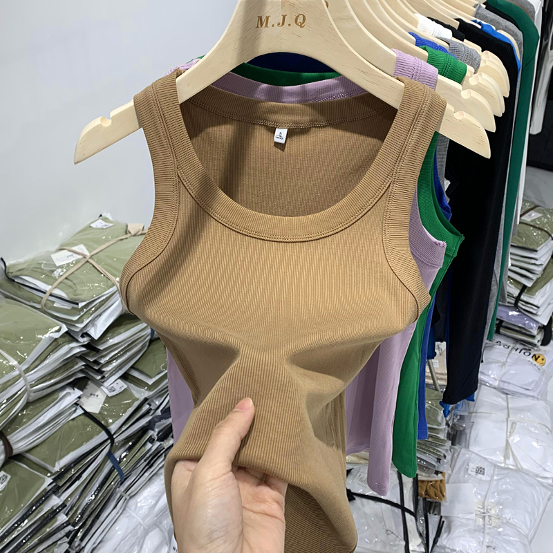 极速防走c光遮副乳吊带背心女运动内搭螺纹宽肩带夏季短袖外穿薄