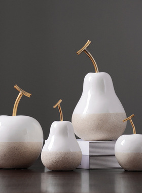 新品北欧轻奢陶瓷水果摆件苹果A梨创意客厅电视柜玄关样板间家居