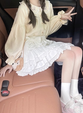 现货原创 -小蛋糕-白色A字短裙 百搭半裙 自带蓬度蕾丝花边很可爱