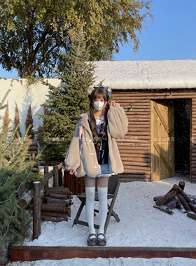 现货-冬日限定灰色 原创鼠鼠毛绒大衣 可爱日系软妹外套厚实保暖