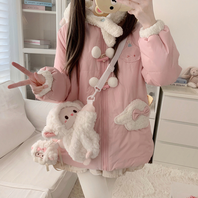 新品原创-羊糕糕-双色软妹棉服长款jk秋冬外套可爱乖巧面包服大衣