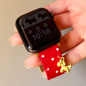 壳里斯iwatch表带S10马年吊坠绒皮灯芯绒磁吸波点皮革S11小众s9适用SE3苹果Applewatch手表高级感Ultra新年S8