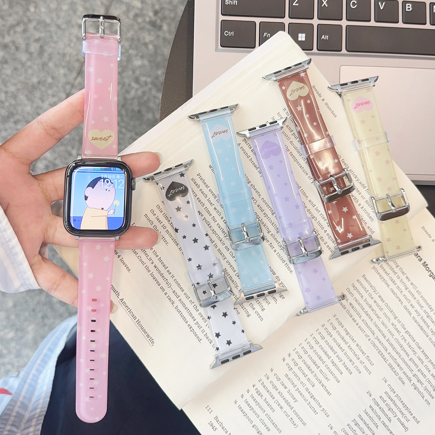 壳里斯iwatch表带S10夏天透明硅胶韩国星星S11小众新款s9适用SE3苹果Applewatch手表S8高级感Ultra女款S7撞色