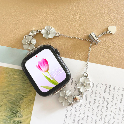适用iwatch表带花蕾镶钻金属链条