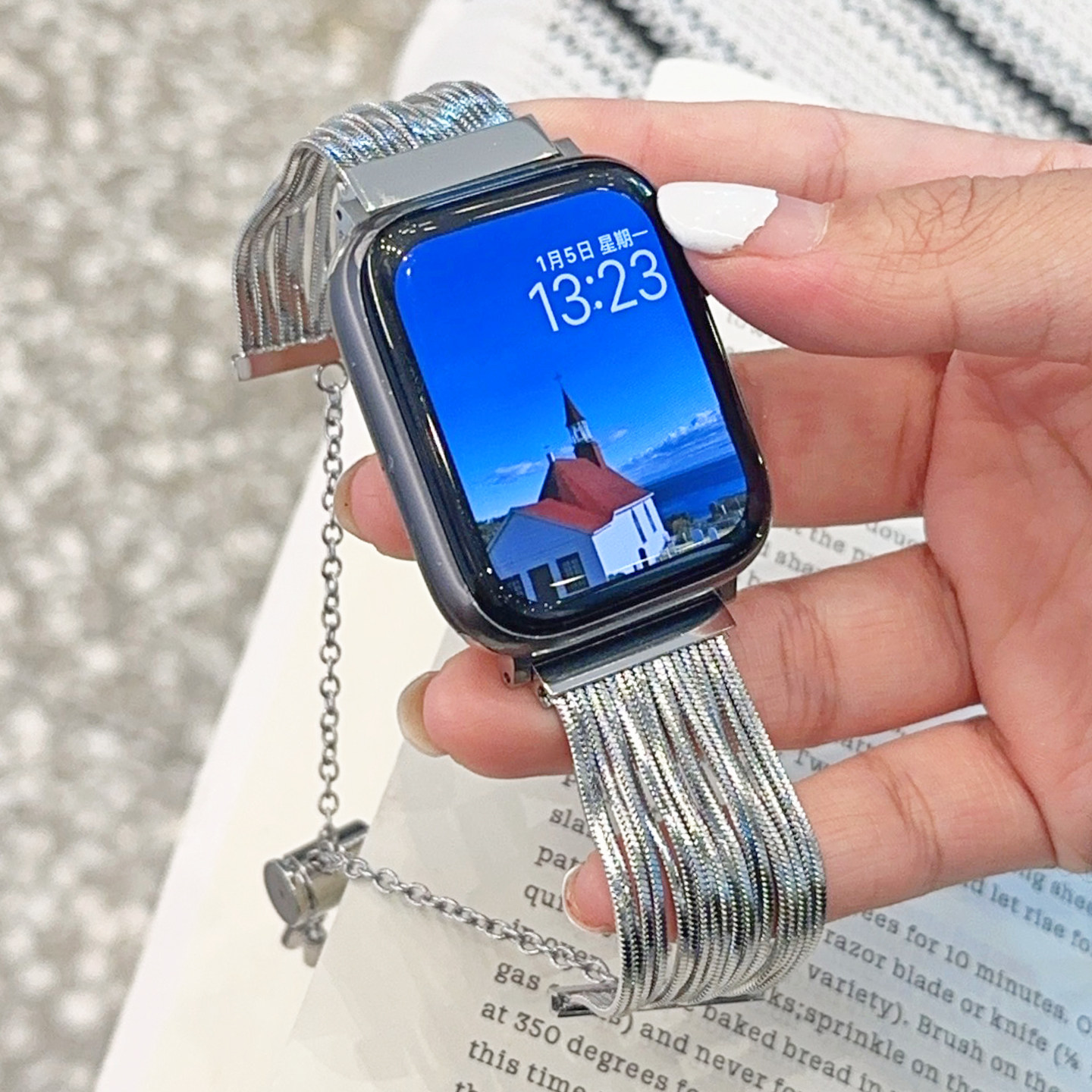 壳里斯iwatch表带S10星光色金属流苏链条S11小众限量版S9适用SE3苹果Applewatch手表新款Ultra女款S8高级感S7