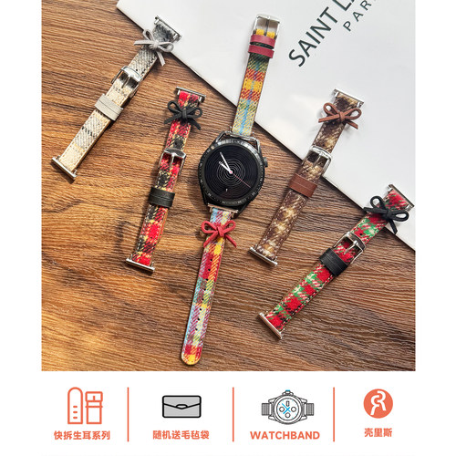 适用iwatch表带蝴蝶结绒皮细款