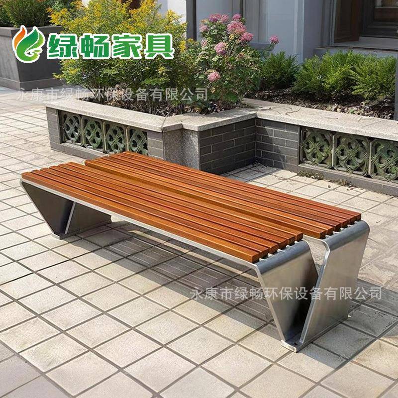 户外不锈钢座椅户外公园椅防腐实木商场休闲坐凳户外坐凳