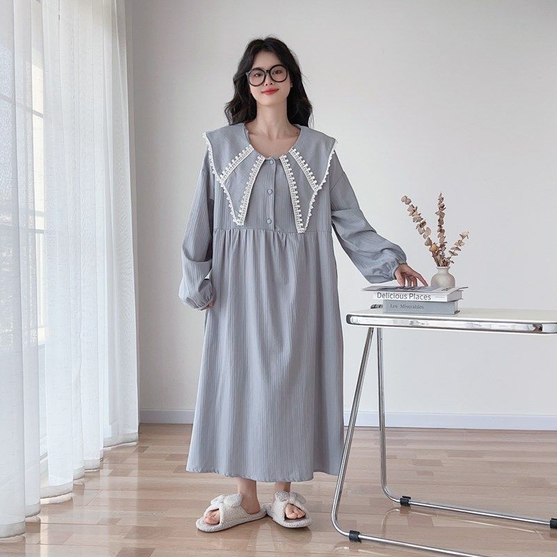 宫廷风翻领大码睡裙女200斤纯棉春秋长袖胖mm宽松孕妇睡衣家居服,女士内衣/男士内衣/家居服,睡裙,淘宝优惠券,粉丝福利购,淘宝优惠卷