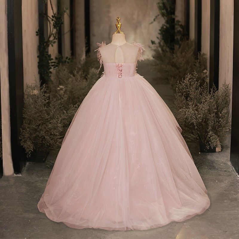 女童礼服轻奢小众高端2024新款儿童粉色公主裙钢琴演奏主持演出服