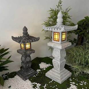 石灯日式庭院石灯笼仿古青石草坪灯户外园林石头灯塔中式石雕摆件