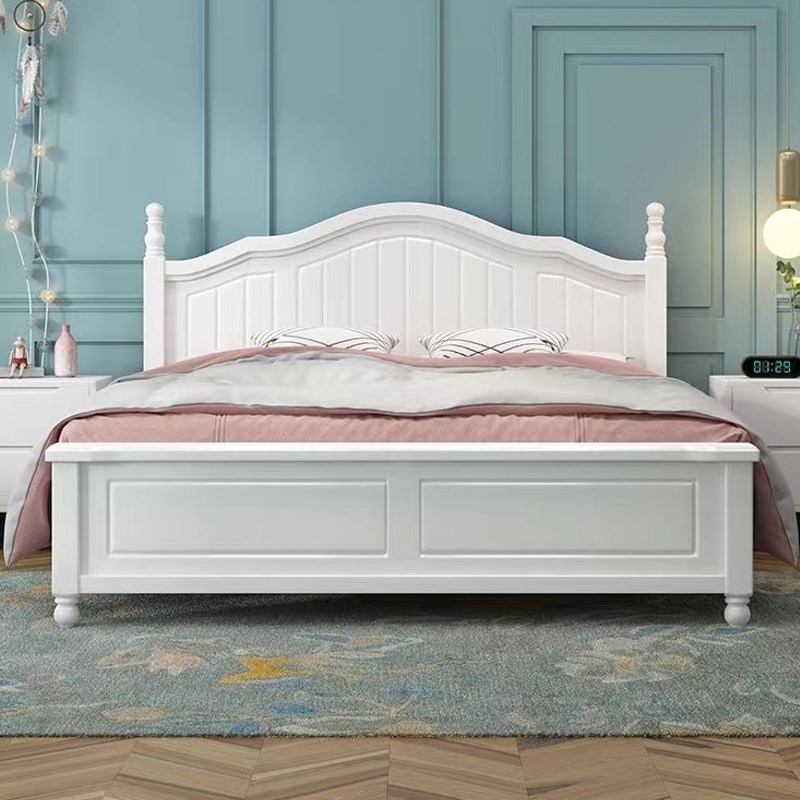 美式实木床奶油风主卧1.8米双人床白色1.5m小户型1.2米单人公主床