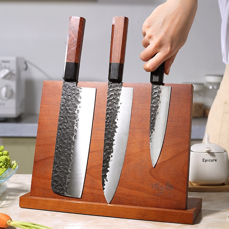 四夕郎原木立面强磁力吸附刀座多功能实木刀架家用厨房磁性刀座