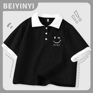 女士学生 t恤女百搭2024年新款 小个子短款 上衣学生polo领翻领短袖