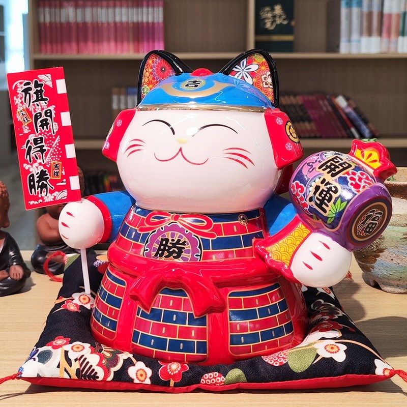 精致陶瓷招财猫摆件 商铺收银台开业礼品中号大号 家居装饰存钱罐
