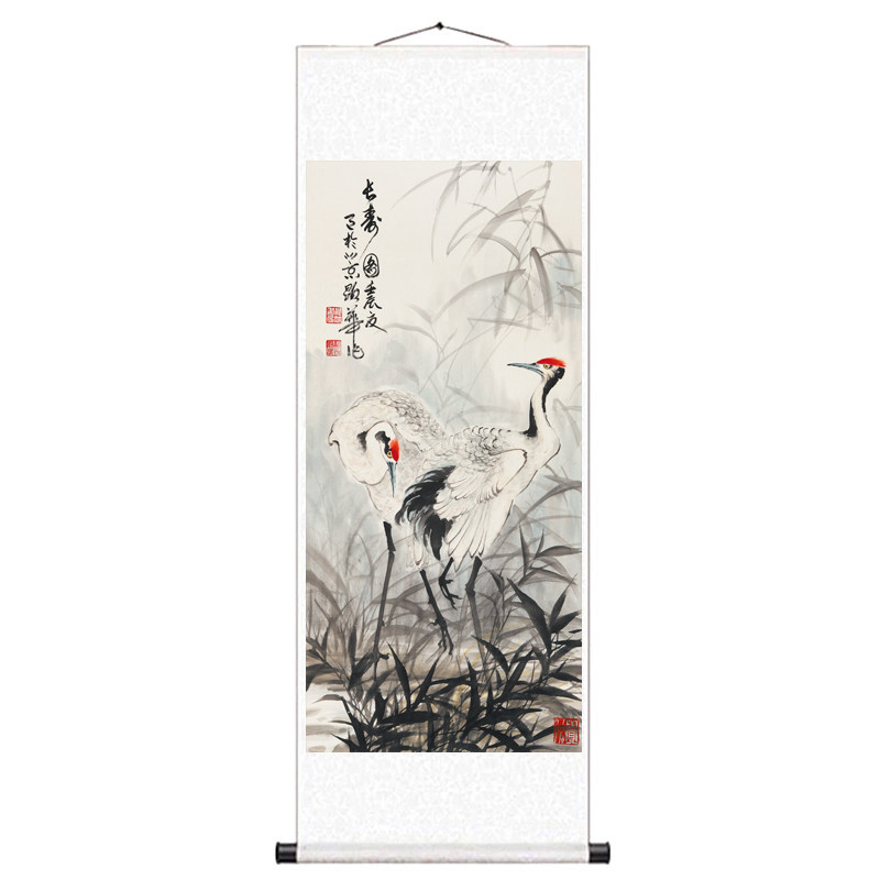 松鹤延年仙鹤寿桃梅鹤国画名人壁画丝绸画客厅玄关书房装饰画定制