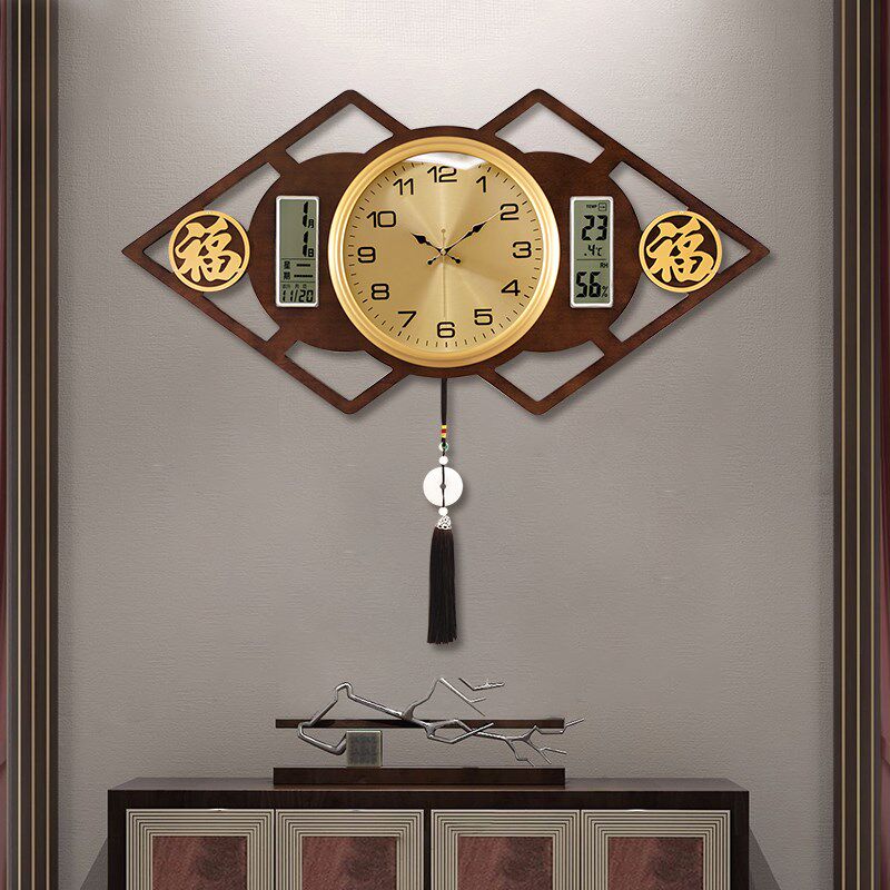新中式钟表挂钟客厅家用2024年新款带日历复古餐厅玄关表挂墙时钟