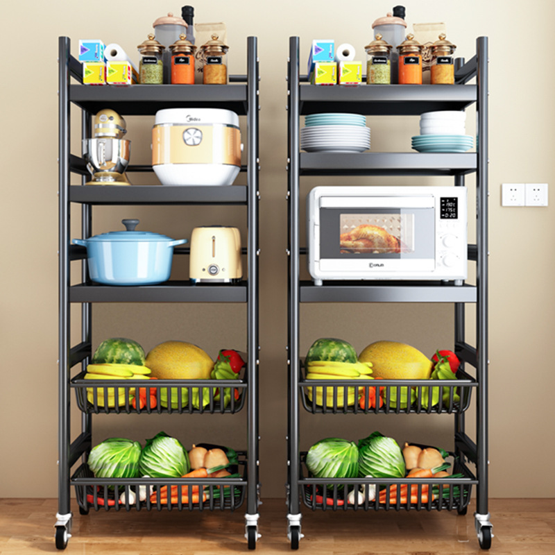 厨房菜篮子置物架多层落地微波炉烤箱果蔬菜家用多功能推车收纳架