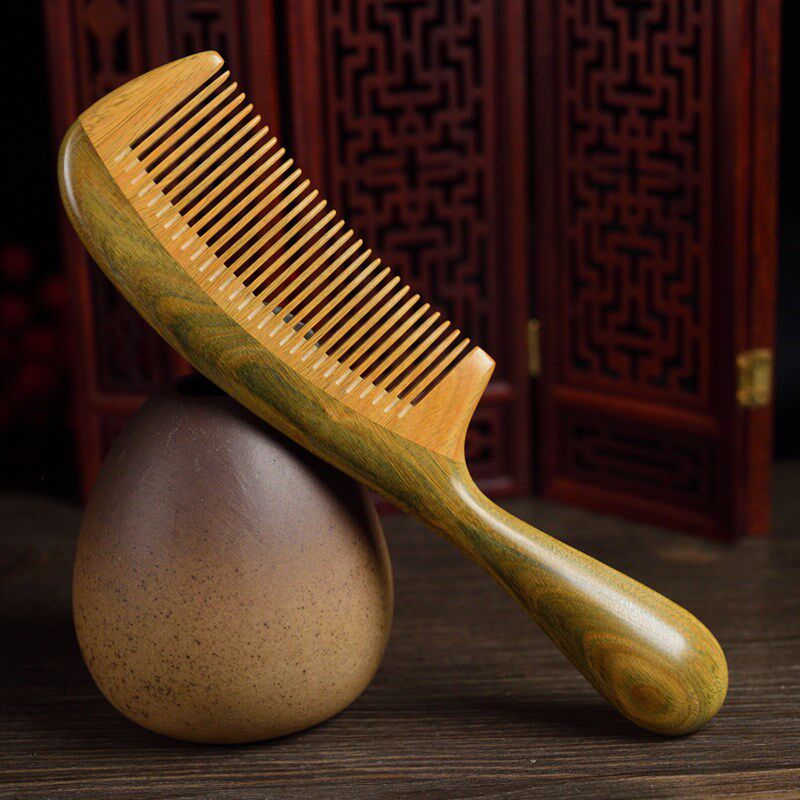 郎府天然绿檀木梳子圆柄加长加宽大号耐摔粗细齿顺发卷发家用檀香