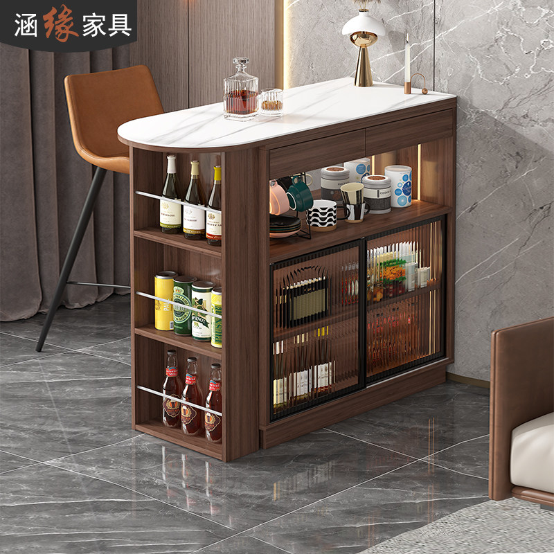 岩板中岛台双面吧台柜隔断一体旋转可伸缩餐桌家用餐边柜储物柜子