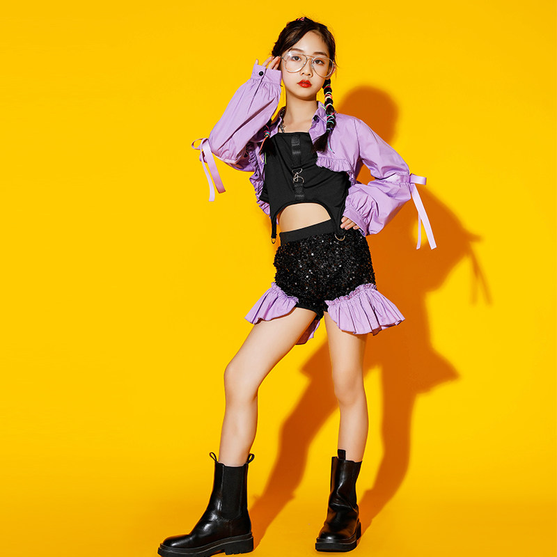 女孩街舞爵士舞服装小模特亮片走秀jazz演出服小学生比赛摄影套装