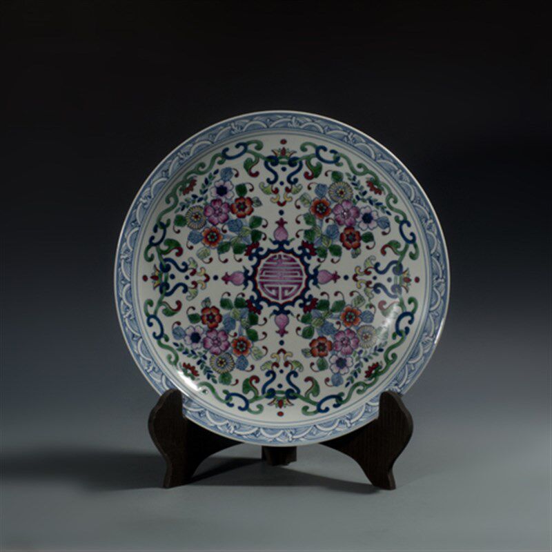 陶瓷 瓷盘挂盘摆件装饰盘子电视柜客厅礼品 景德镇青花瓷斗彩手绘