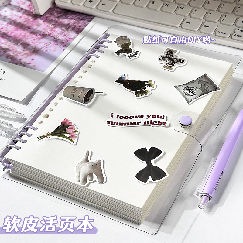 透明软皮活页笔记本本子活页本可拆卸扣环外壳pvc高颜值横线b5初