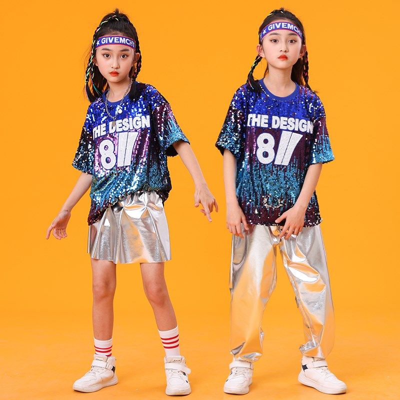 六一儿童啦啦队演出服男女童爵士街舞架子鼓亮片服装幼儿园表演服