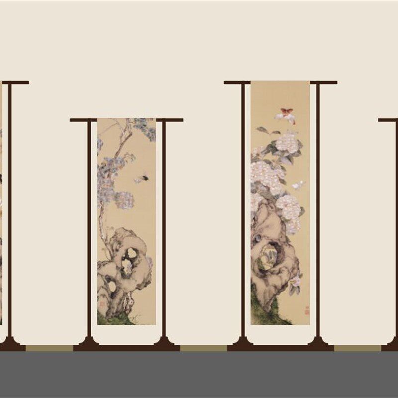 字画展示架结婚海报架画展落地架实木陈列架子新中式简易高低组合