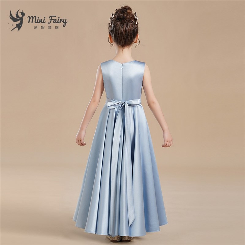 新款女童天蓝色钢琴演出服优雅缎面公主裙中小学生小提琴乐团比赛
