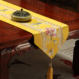 新中式桌旗禅意床旗中国风茶几餐桌布轻奢茶旗电视柜垫布防滑定制
