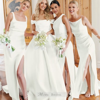 白色缎面伴娘服礼服新款高级感小众简单大方姐妹服伴娘团夏季大码